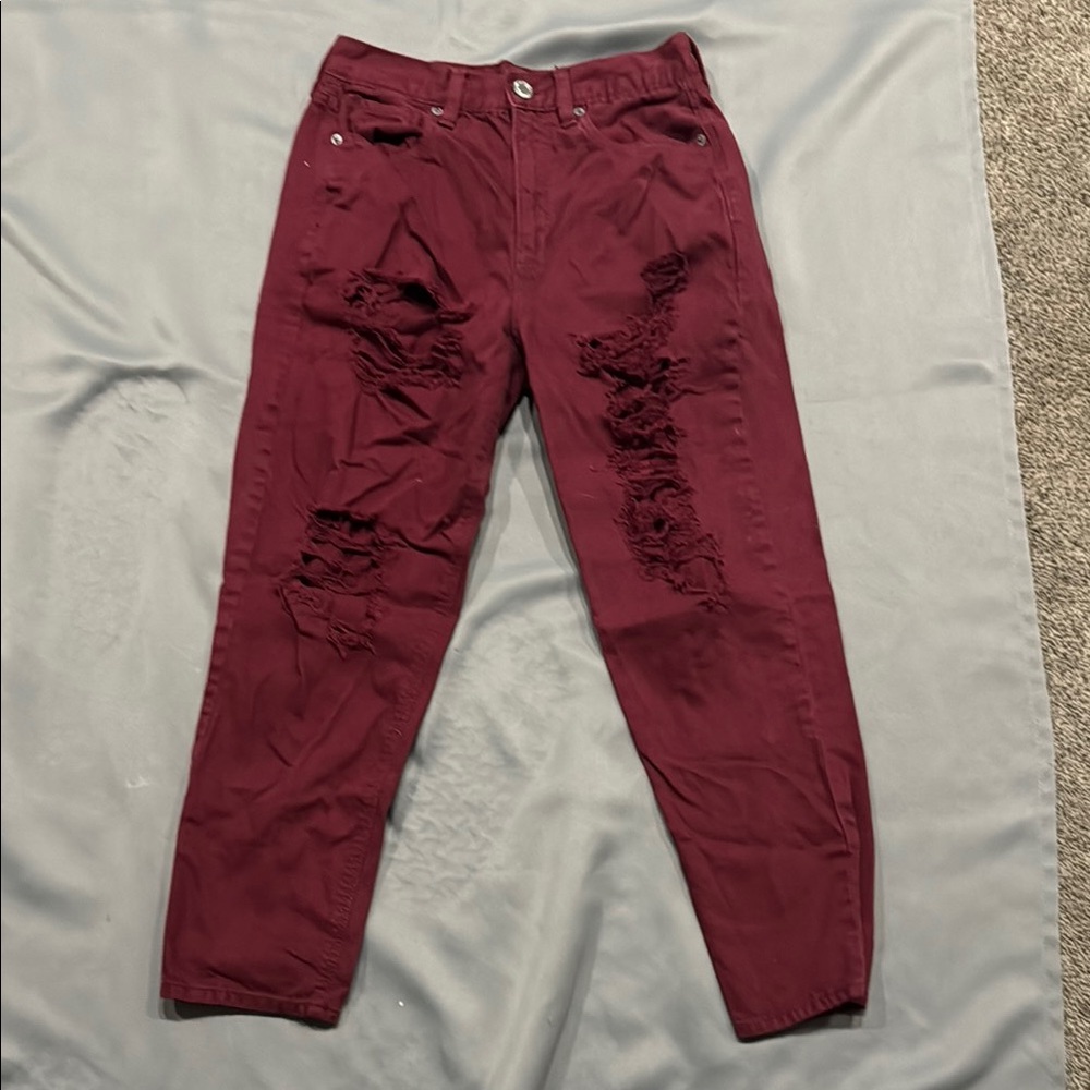 American Eagle Outfitters Burgundy Distressed Jeans